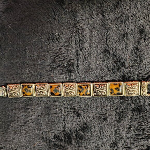 Silvertone and Leopard Print Bracelet (325) - Picture 3 of 4